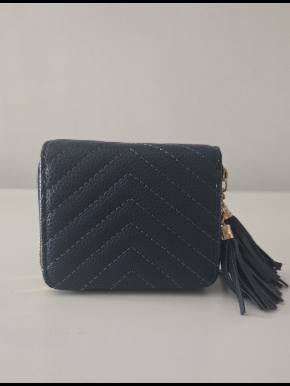 Navy Quilted Zip-Around Wallet Double Zippers Tassel Pulls